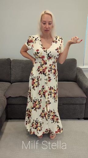 Long Floral Dress &amp; Tan High Heels Try On