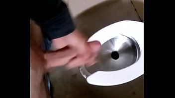 Cumshot in public bathroom