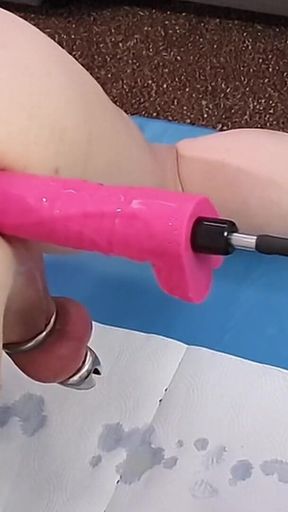 Old Man Locked in Chastity and Getting Dildo Fucked in the Ass