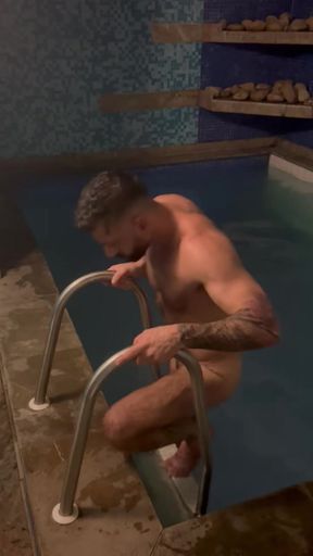 I caught this hairy, hot male getting out of the pool...