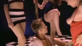 Three light haired harlots blow one massive tasty cock