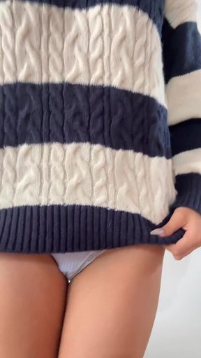 Blue and white striped sweater