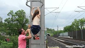 Sporty and weird blowlerina called Anouk gets banged at the railway station