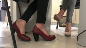 TWO GIRLS SHOEPLAY IN HEELS UNDER OFFICE DESK - MP4 Mobile Version
