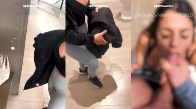 Blowjob in the shopping center bathroom cumshot on her pretty face