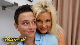 His horny blonde stepmom rides his big dick in multiple positions