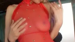 Asian lady in red gets sexy assets teased while dancing Video 2