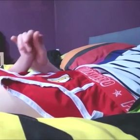 Sammy Andrews cumming on superhero underwear