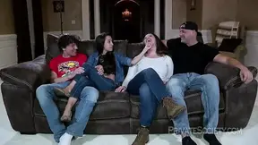 Private group members swap on sofa in society