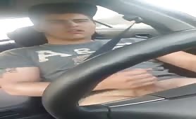 Frat bro dared to cum while driving.