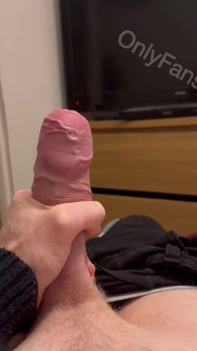 Must-see moment from "Edging my big cock using sex toy and hand until I was cumming over my stomach. Hung and horny BWC"