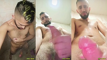 Beautiful Latino Jerking His Big Uncut Cock In The Shower Until He Cums And Eats His Own Load