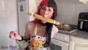 Tied and gagged in the kitchen