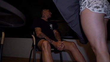 Fuck my stepfather and suck his cock on the balcony