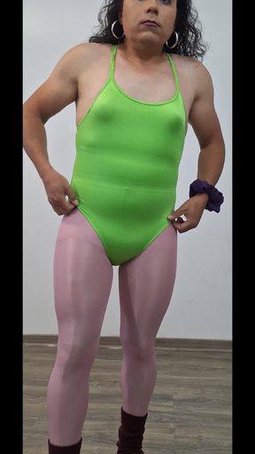 workout clothes and green bodysuit
