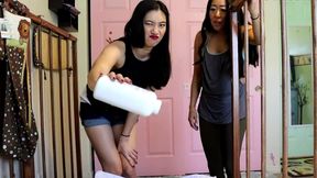 2 asian women change your messy abdl adult diaper