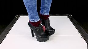 Ballbusting cock trampling and CBT in high heel boots Shoejob Sockjob POV