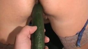 My beautiful lover allows me to poke a cucumber in her pussy and ass