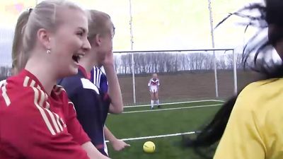 Horny soccer girls love to get naked in a group