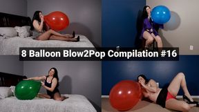 8 Balloon Blow2Pop Compilation #16 - B2P Red Blue & Clear Balloon Latex Pops - MP4 720p HD