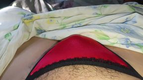 Rubbing Until cum in my Red satin thong panty