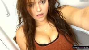 Busty brunette joins the masturbation mile high club (Big natural tits)