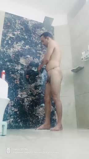 Mature Desi Man Taking a Shower