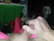 Cum in hot pink fishnets
