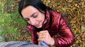 Risky Outdoor Blowjob by the Lake Red Shiny Downjacket Fetish 316