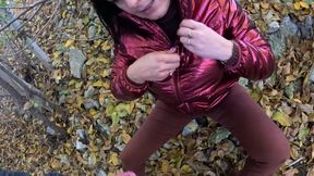 Risky Outdoor Blowjob by the Lake Red Shiny Downjacket Fetish 316
