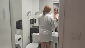 Real busty babysitter plays with her pussy in the bedroom