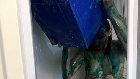 oiled and creamed hot girl gunged in a holiday caravan game