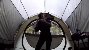 Fucking wild sex while camping, getting ravaged by two cocks in one nasty session