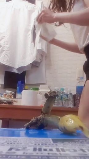 Epic moment from &quot;Harin&#039;s cooking class! Put egg and banana into my slutty hole and go out to walk to make them mixed well.&quot;