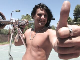 Breasty black beauty is gratifying large knob outdoors