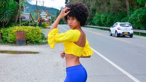 Astonishing ebony hottie Janeth Black jumps on a big white prick