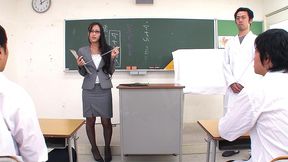 skinny japanese nymphomaniac teacher seduce to double creampie fuck at classroom