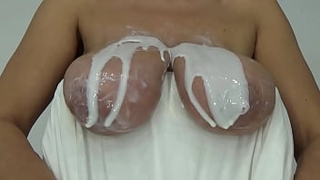 Big soft breasts in yogurt.
