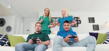 Kate Dee and Joslyn Jane serve the lad some naught