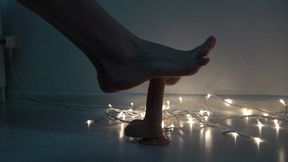 Feet play with dildo footjob