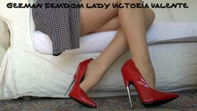 Extremely high red high heels, metal heels, long legs, Joi Lady Victoria Valente