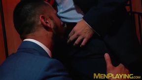 Executive makes out with partner before hammering his ass