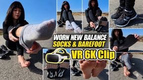 VR 3D 6K 180 60 fps | Julia Presents Her Worn New Balance Sneakers – Insoles, Socks & Barefoot Close-Ups