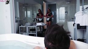 The cleaning lady gets fucked by a young client