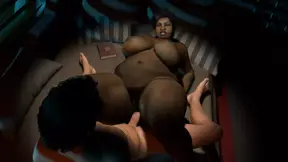 Black BBW MILF rides white cock on the table