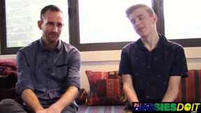 Aussie Twink Pandora Strokes His Cock While DILF Mason Hammers Deep Into His Ass