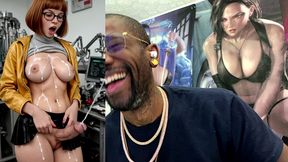 transgender velma hands free cums out of her girl cock and all over herself, ai generated