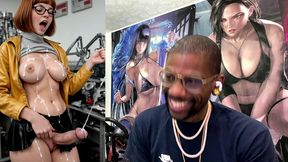 transgender velma hands free cums out of her girl cock and all over herself, ai generated