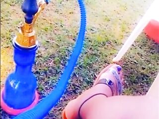 Black Cutie smokin' Sisha Outdoors and Screwing an Eggplant