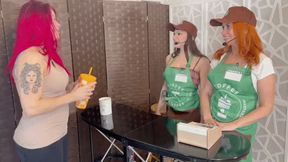 Barista WEDGIE fight over tips - DAKOTA QUINN & SUNNIE SOLIEL HIDEF MOV